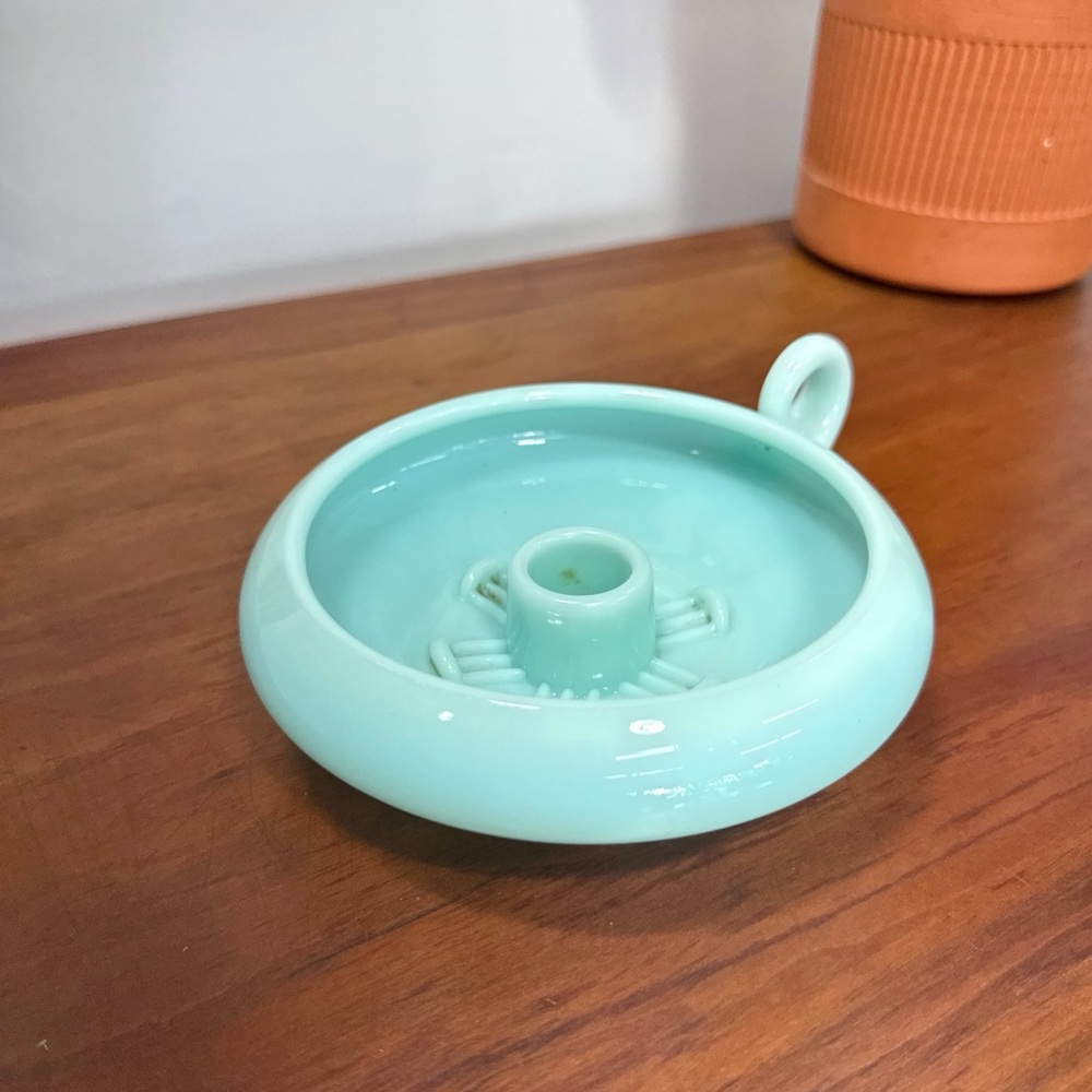 Rare Vintage Fenton Turquoise Glass Hobnail Hurricane Lamp Bottom Only - Picture 2 of 5